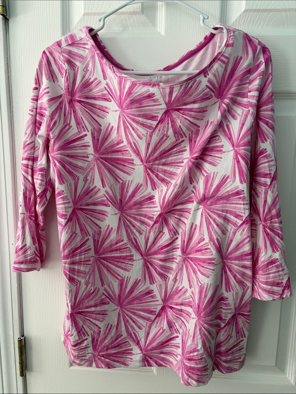 Talbots Pink and White Floral Burst Long Sleeve Top